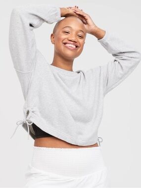 NWOT OFFLINE By Aerie Weekend Side Tie Cropped Sweatshirt Lt Gray Size L Cotton